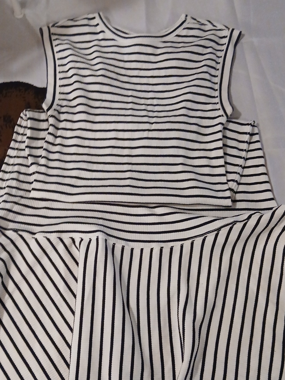 Girls Sleeveless Black & White Striped Dress